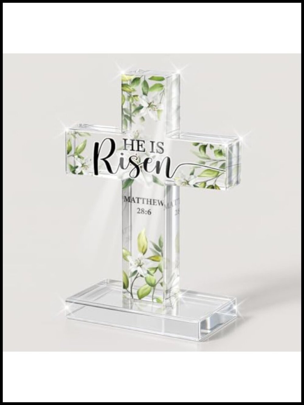 Easter Religious Cross Desk Decor Acrylic He Is Risen Christian Tabletop